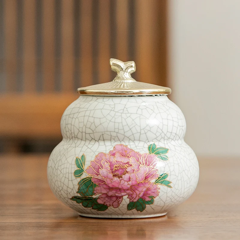 Ruyao Gourd Small Tea Pot Ceramic Sealed Pot Tea Ware Ornaments Tea Storage Pot Tea Pot Living Room Coffee Table Decoration