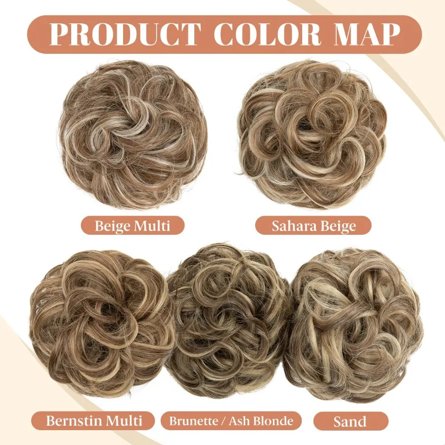 CJL 헤어 2개입 메시 번 헤어피스 웨이브 컬리 합성 업두 시뇽 가짜 스크런치 포니테일 익스텐션 여성용 베르스테인 무