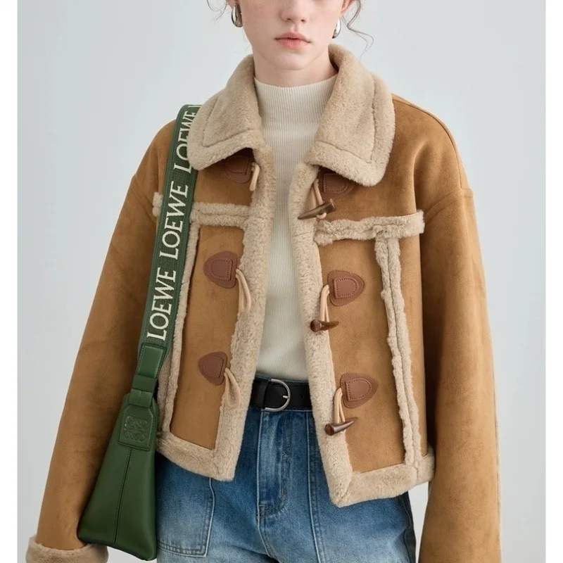 

Fur one short coat for women 2024 autumn and winter new loose thick plush jacket lamb wool coat