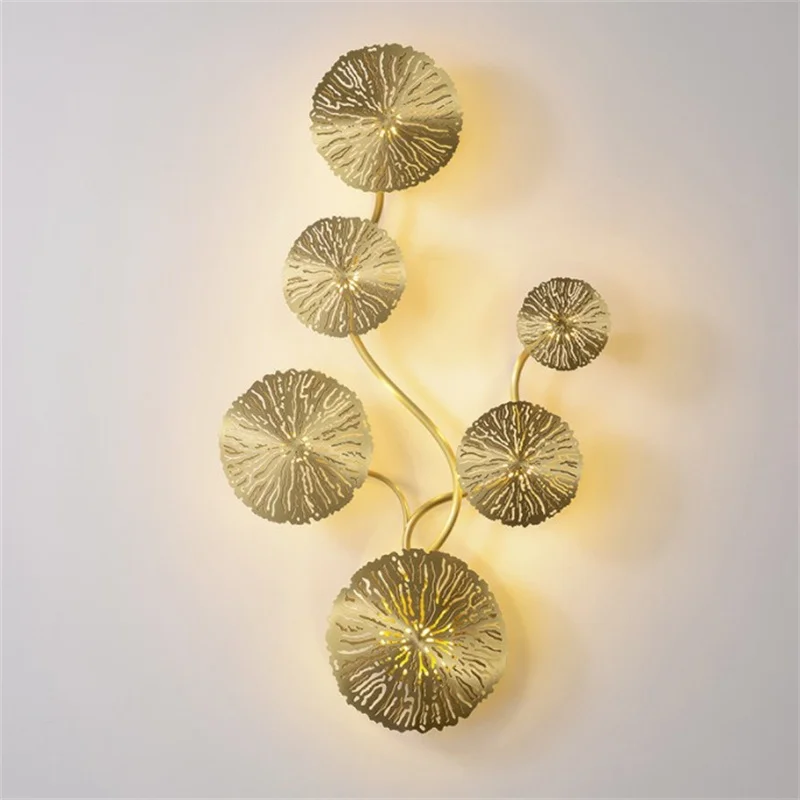 

Luxury Lotus Leaf Wall Lamp Chinese Style Copper Sconces for Modern Living Room Bedroom Villa Aisle Lighting