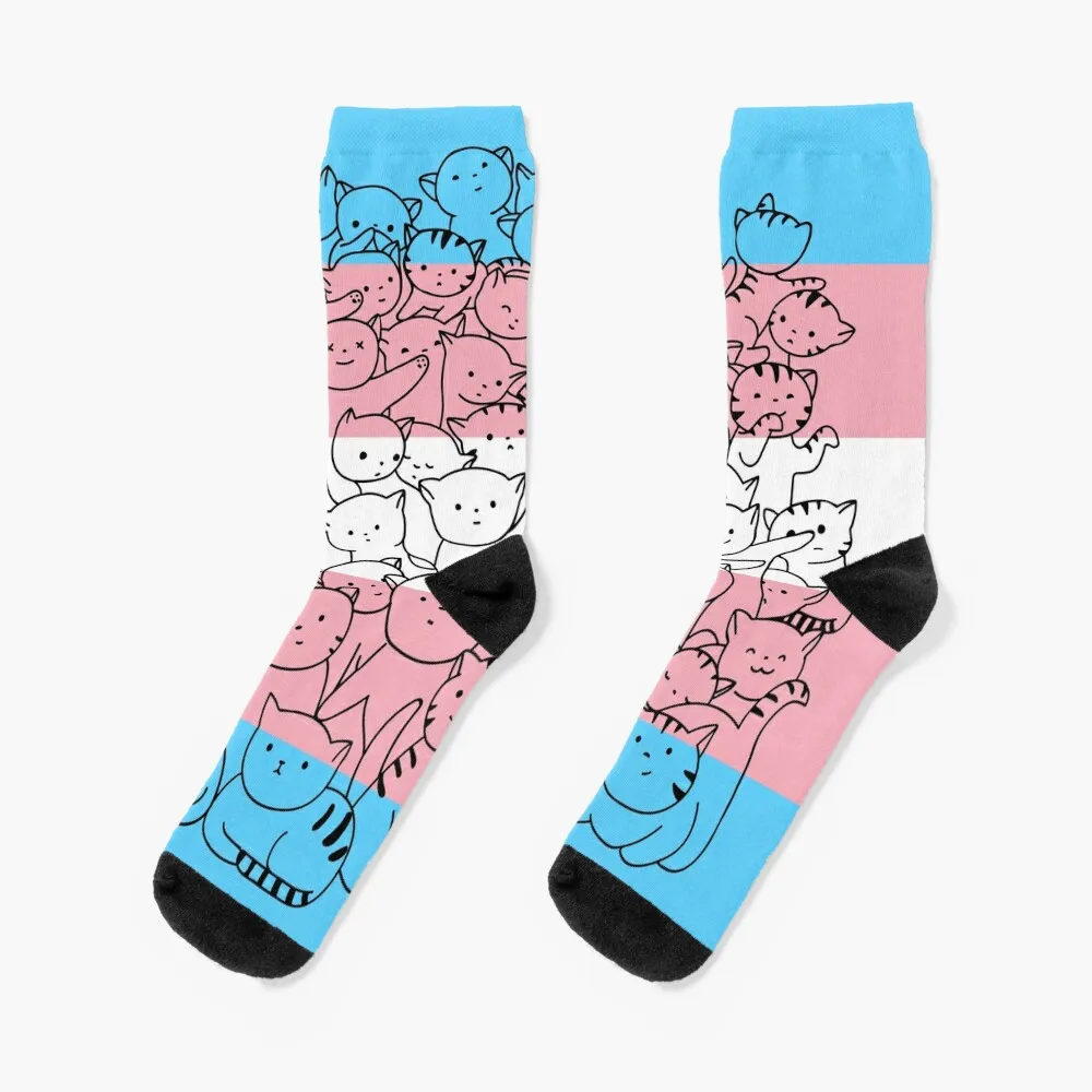 

Trans Transgender Cat Pride Flag Socks christmas gift retro sports and leisure Men Socks Women's