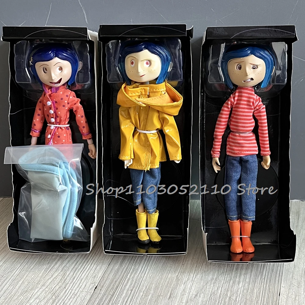 

NECA Coraline Doll Articulated Striped Sweater Raincoat Figure Anime In Striped Shirt Toy LA Girl Decoration Model Bithday Gifts