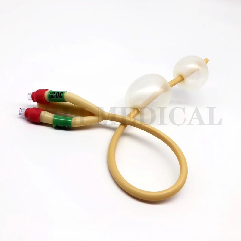 MTS 3 Way Double Balloon Latex Foley Catheter Silicone Coated Sterilized Male Sex Urinary Catheter