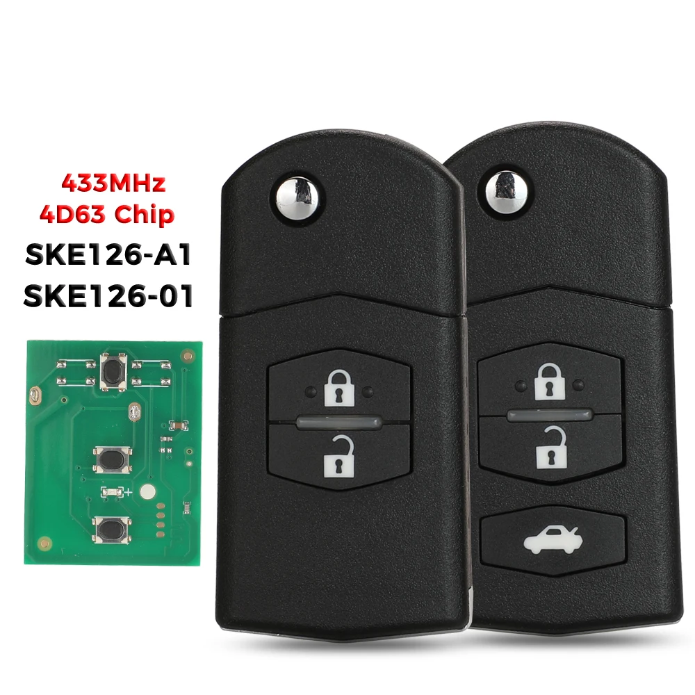 jingyuqin 433MHz Folding Remote key Car Starter ID63-80bit For Mazda 2 3 5 6 Mitsubishi system SKE126-01 SKE126-A1 3/2 Buttons