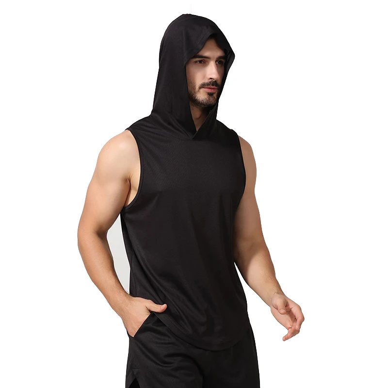 Men's Breathable Sports Vest, Quick Dry, Loose Sleeveless Fitness T-Shirt, Basketball Training, Gray Hooded Vest, New, Summer