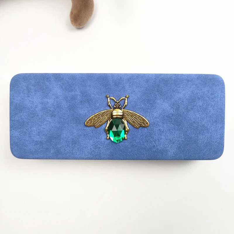 علبة نظارات محمولة بنمط النحل مرصعة بالألماس، صندوق تخزين النظارات الشمسية النسائية، إكسسوارات ملابس العين الماسية