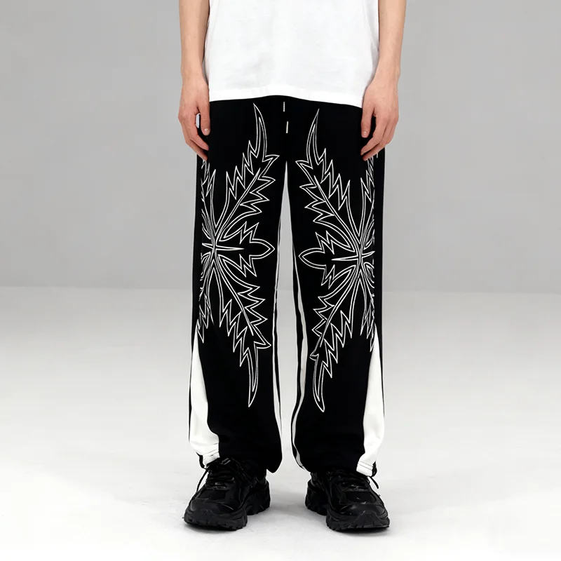 

Men's Plush Lined Snowflake Patterned Loose Straight Leg Pants Autumn Winter Street Fashion Long Pants Sanitary Comfortable Fit