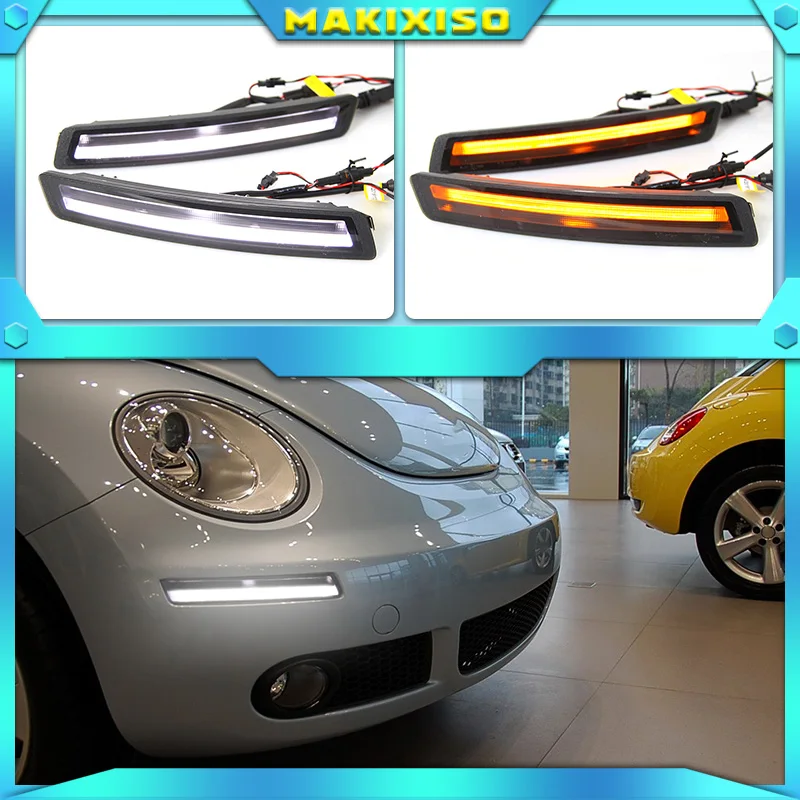 For Vw Volkswagen Beetle 2007 2008 2009 2010 LED Daytime Running Lights Yellow Turning Signal Lights bumper fog lamp cover