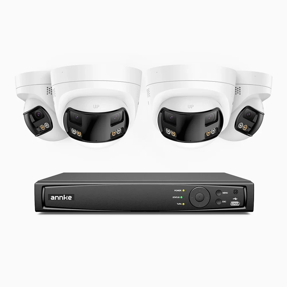 ANNKE FCD800 HD 4K 8MP CCTV Security PoE IP Camera System Two Way Audio Smart Hybrid Light Dual Lens Panoramic Cameras NVR Kit