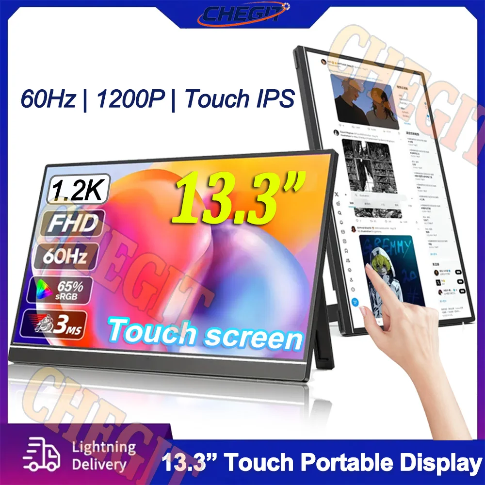 

13.3" Portable Touch Screen Monitor IPS Panel USB-C 1200P FHD 60Hz Compatible Travelling Display for PC Laptop Xbox Switch