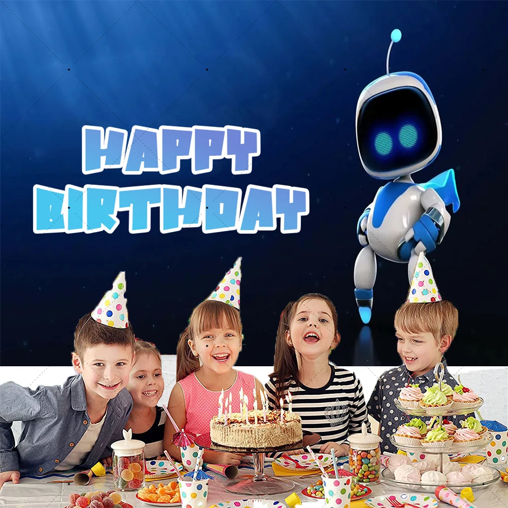 Hot Game Astro-Bot Theme Background Children Birthday Party Banner Decoration Supplies Baby Party Photo Shoot Props Boys Gifts