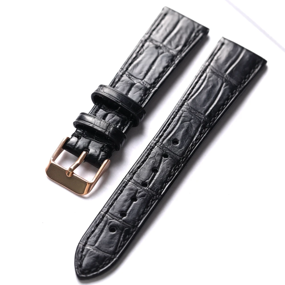 Handmade Ultra-thin Americas Genuine Leather Strap Crocodile 18 19 20MM Black Male Soft Wear-resistant Premium Leather Watchband