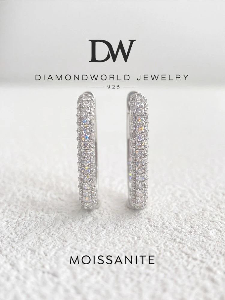 Luxury Real Oval Three Rows Moissanite Diamond Earrings Suitable for Women's Engagement Wedding 925 Silver High Quality Jewelry