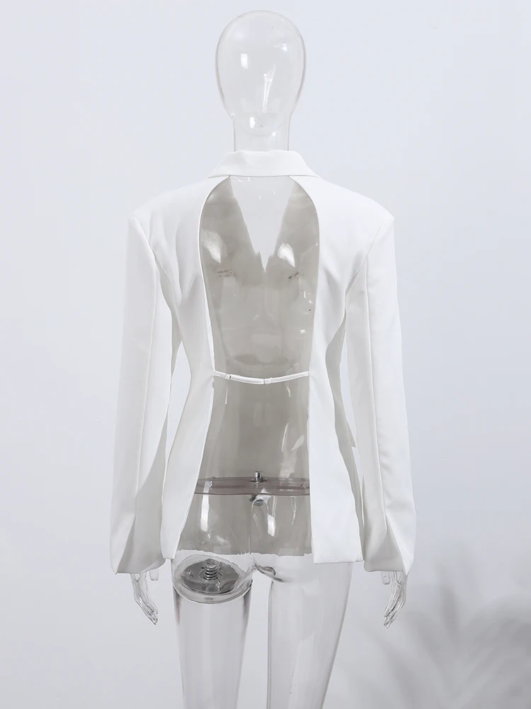 

Женский блейзер с открытой спиной, облегающий пиджак с длинными рукавами и карманами, на пуговицах, с отворотами, осень 2024