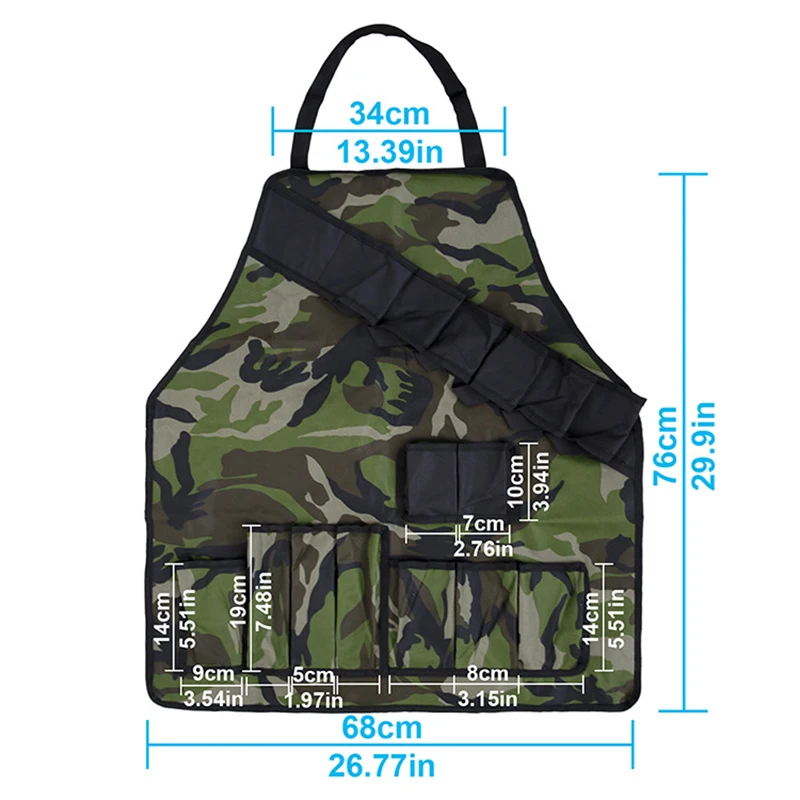 600D Oxford Camouflage Tool Apron Barbecue Apron Picnic Outdoor Apron Grilling Kitchen Apron Cooking Apron Multiple Pocket