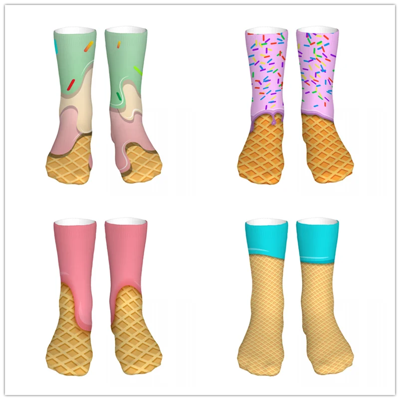 Strawberry Ice Cream Mens Womens Funny Crew Socks Cool 3D Printed Design Socks Fashion Comfortable Basketball Socks