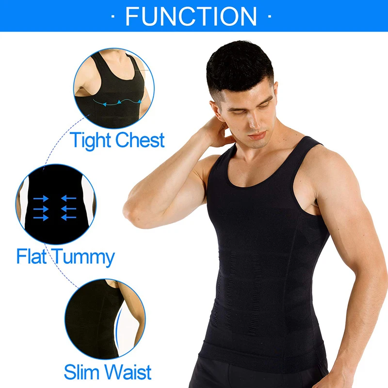 Men Body Shaper Tight Skinny Sleeveless Shirts Compression Vest Workout Waist Trainer Abdomen Slimming Tank Tops Tighten Boobs