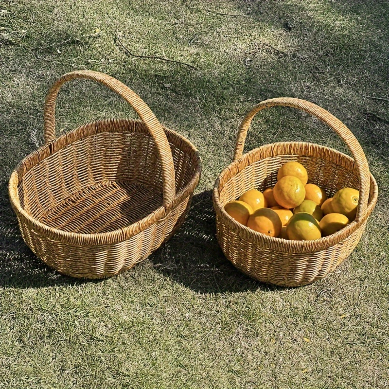 Mir de pique-nique à cadre en fer tissé à la main de style japonais, panier de courses de grande taille avec poignée pour l'épicerie, les œufs et les fruits