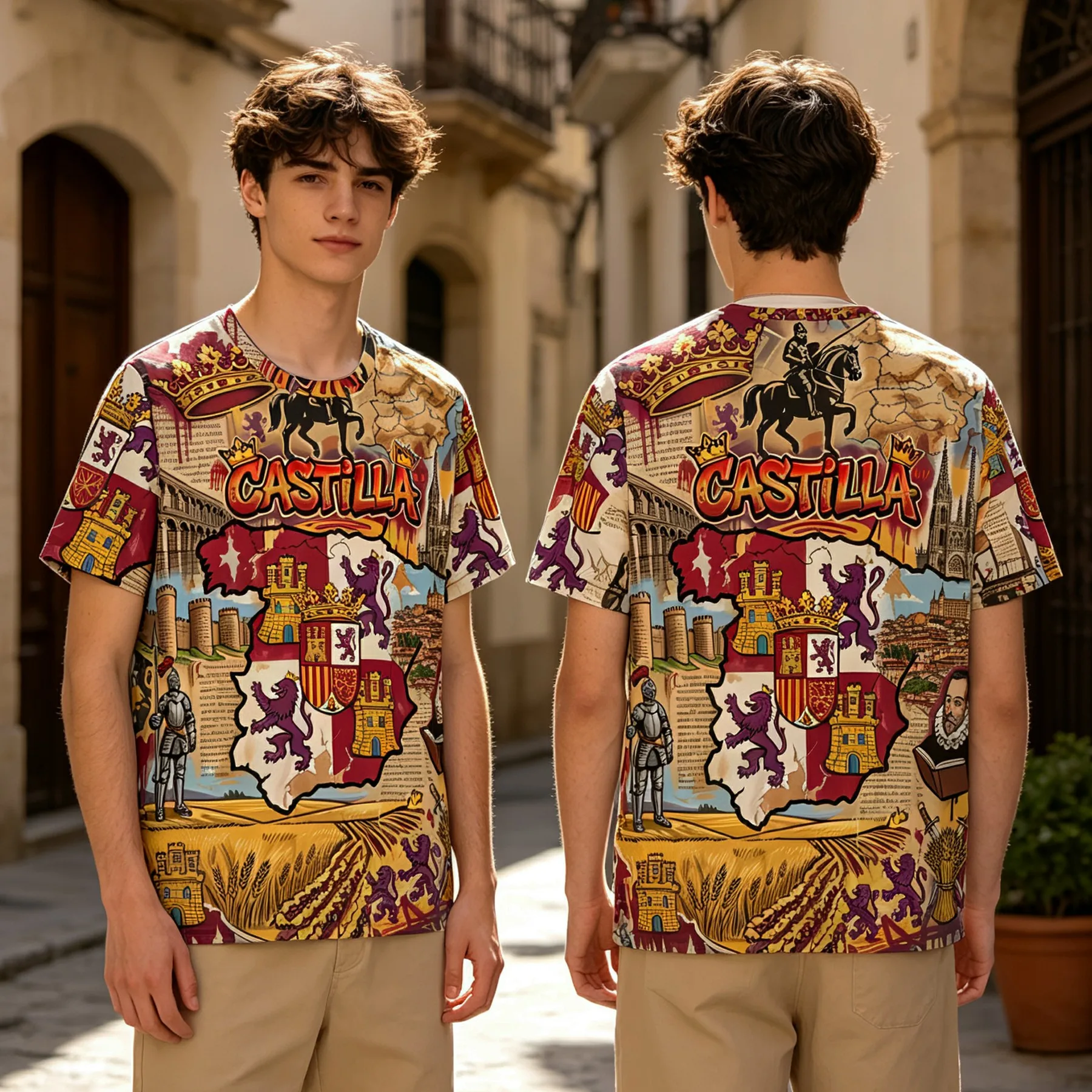 Street Graffiti Style Men's Spain Short Sleeve T-shirts Coloured Drawing Graphic Crewneck Football Jersey Tshirt Camiseta