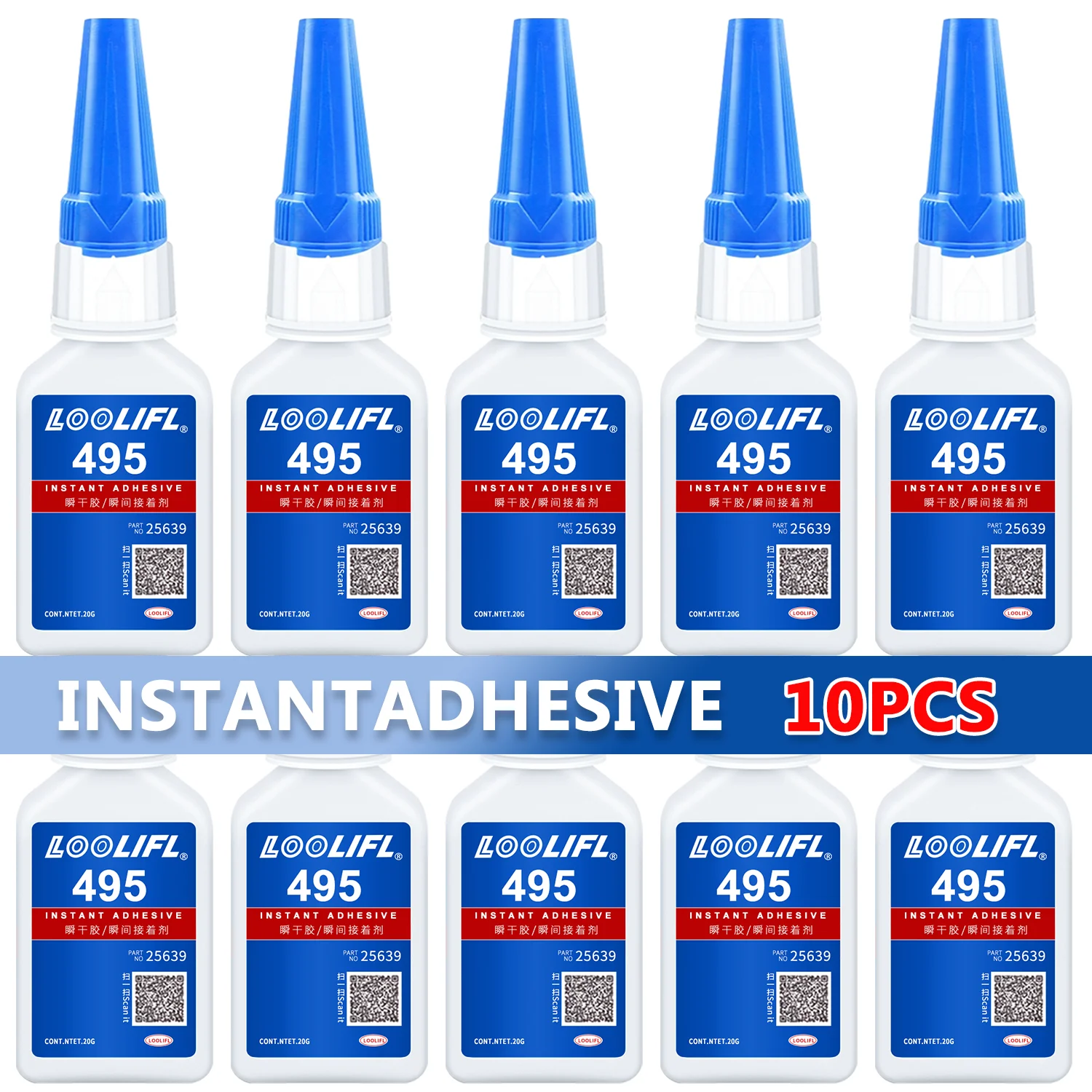 

LOOLIFL495 Instant Super Glue 10PCS 20g Cyanoacrylate Fast Bond Adhesive for Metal Plastic Universal Household & Workshop Repair