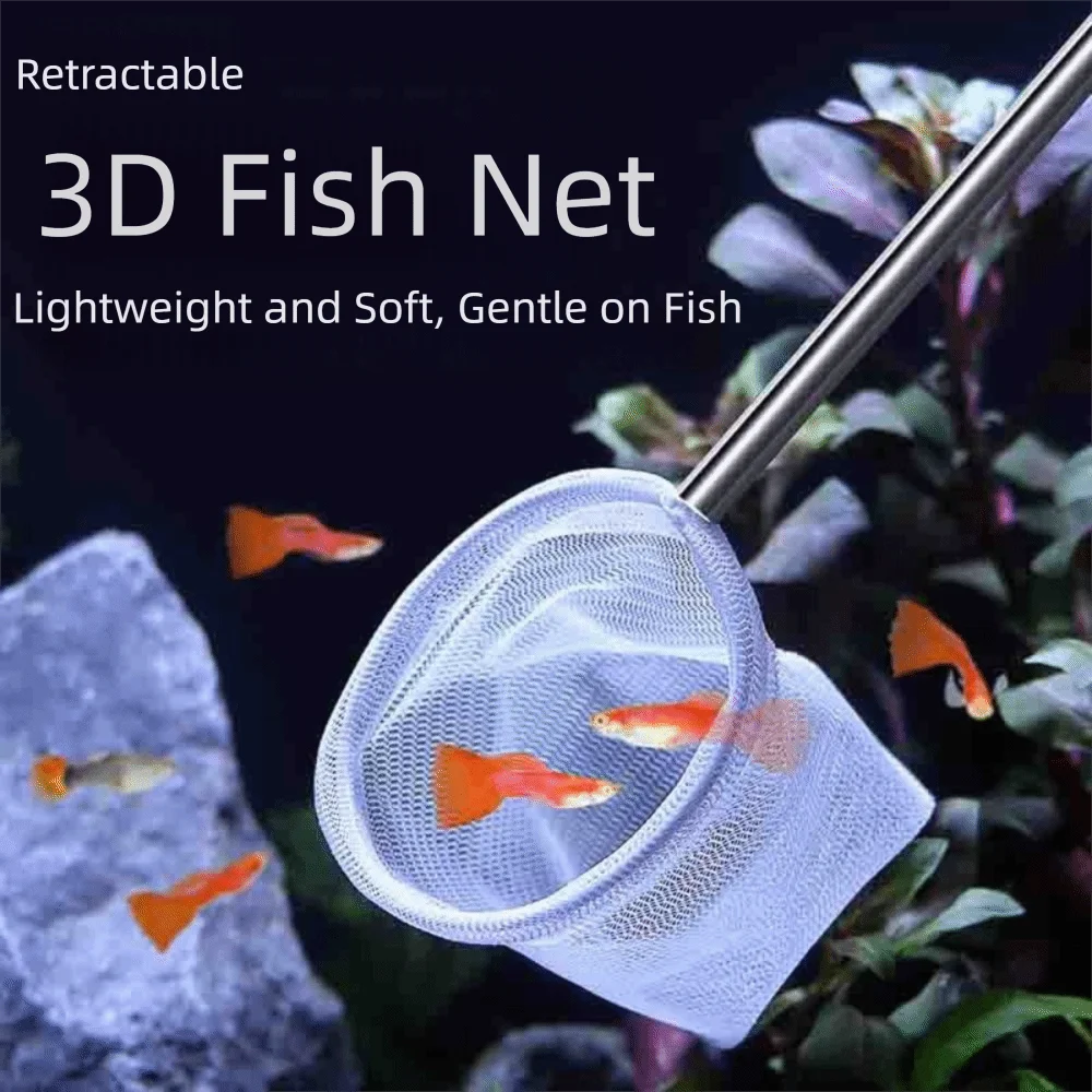 Extendable Handle Retractable Fishing Net Stainless Steel Reinforced Net Head Aquarium Dip Net Corrosion Resistant Fine Net