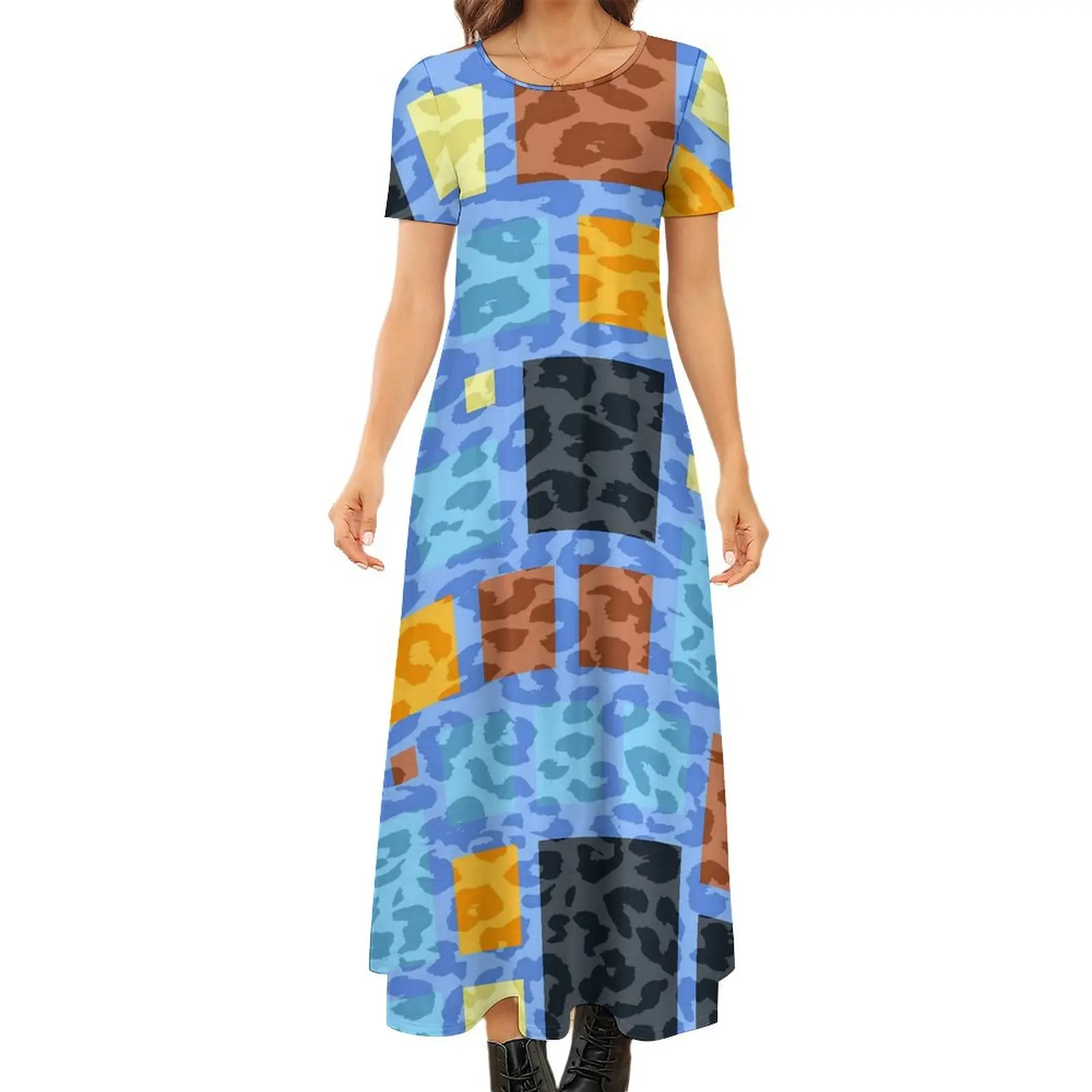 

Color Retro Square Dress Leopard Print Street Wear Boho Beach Long Dresses Womens Cute Maxi Dress Gift