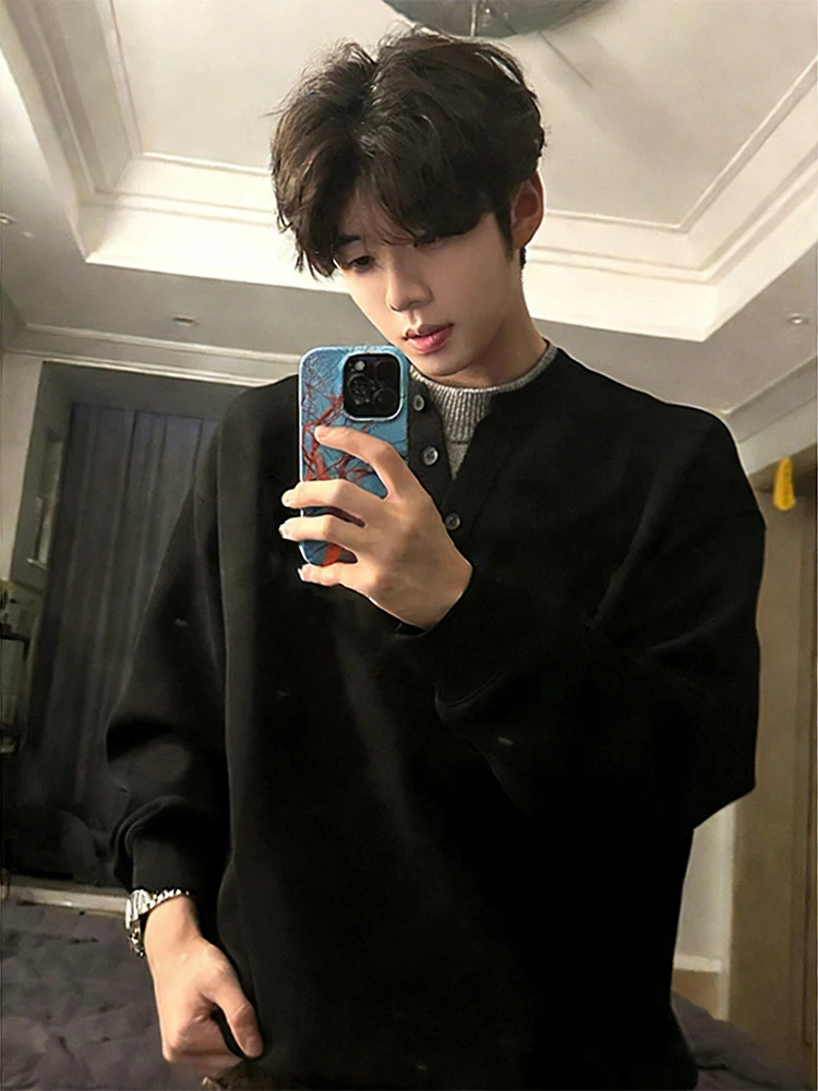 

Men's V-Ne Fce-Lined Thiened Knitted Sweater Winter Base Layer American Sle Outerwear Casual Loose Fit Long Sve