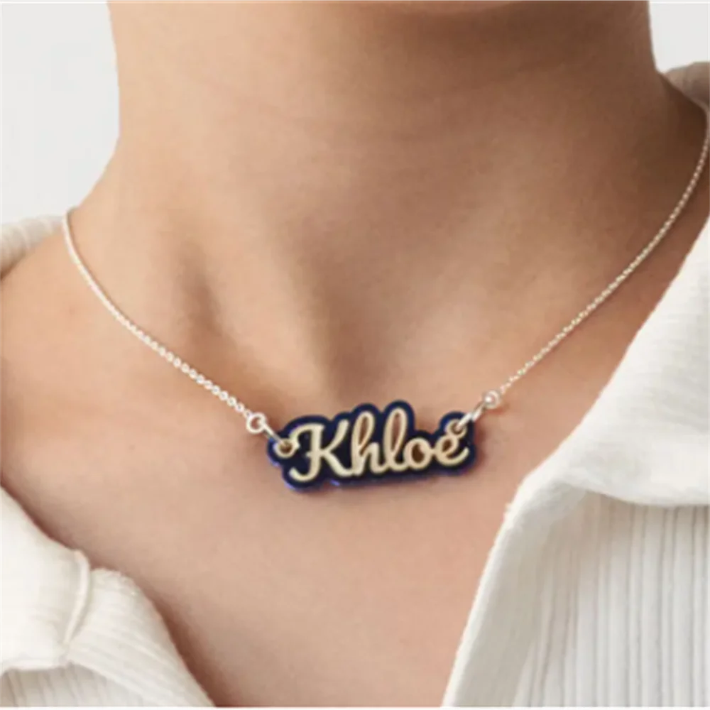 

Custom Name Necklace Colored Acrylic Necklace Stainless Steel Chain Necklace Personalized Gift for Friends Family