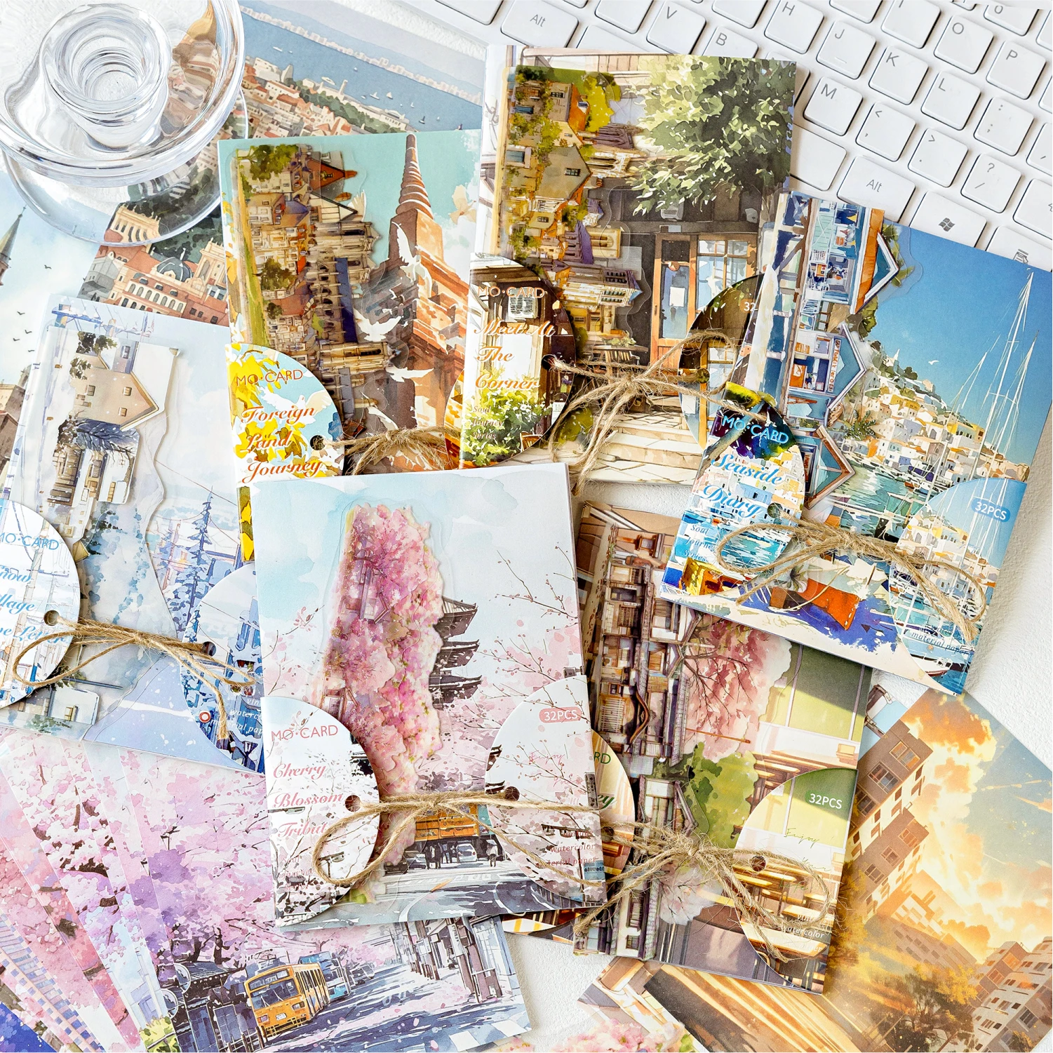 32 stks Japans landschap PET + papier stansen stickers DIY collage stickers snijmaterialen handgemaakte dagboek album