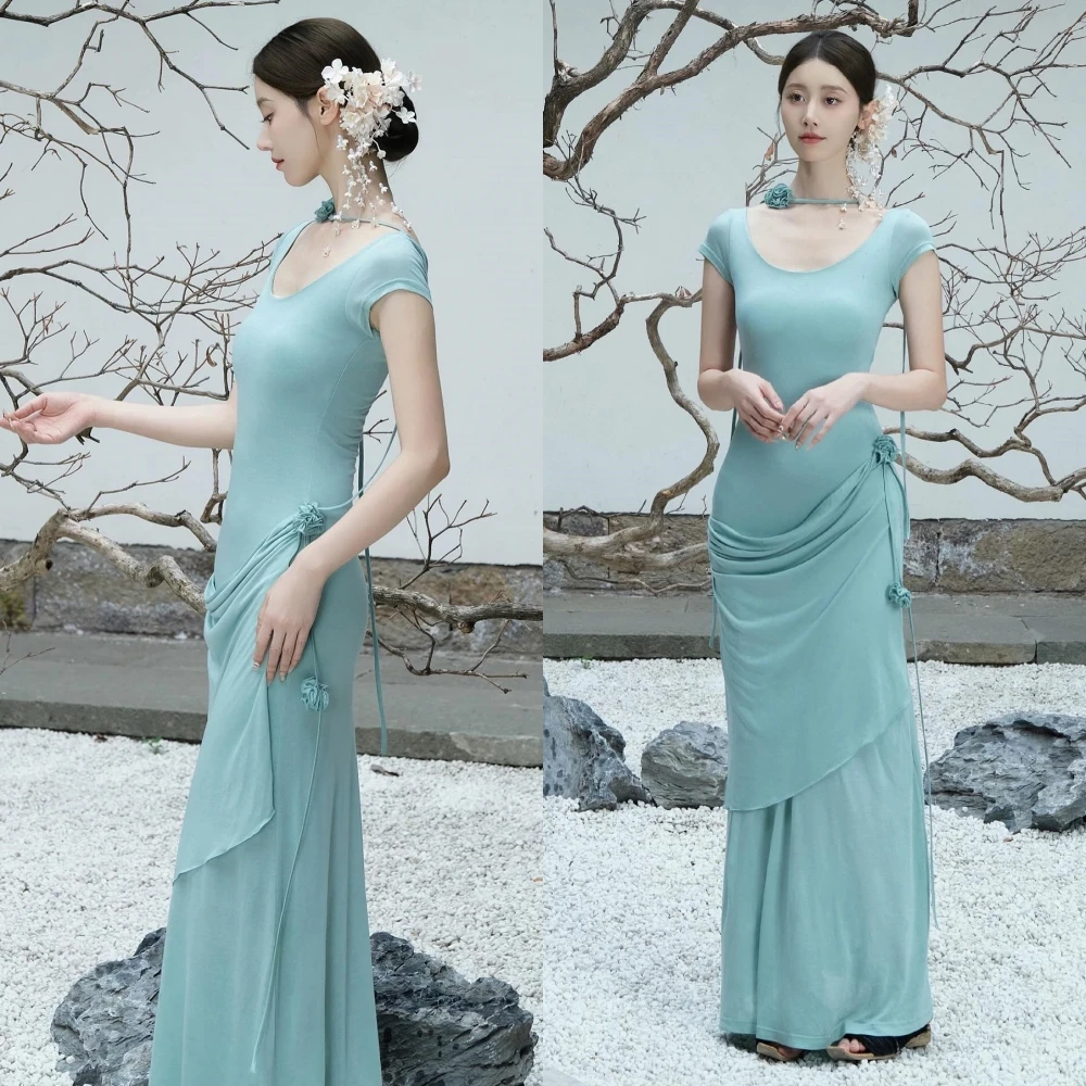 Abito da sera formale elegante con girocollo dritto personalizzato, maniche corte, abiti da celebrità di alta qualità, abito da festa alla moda