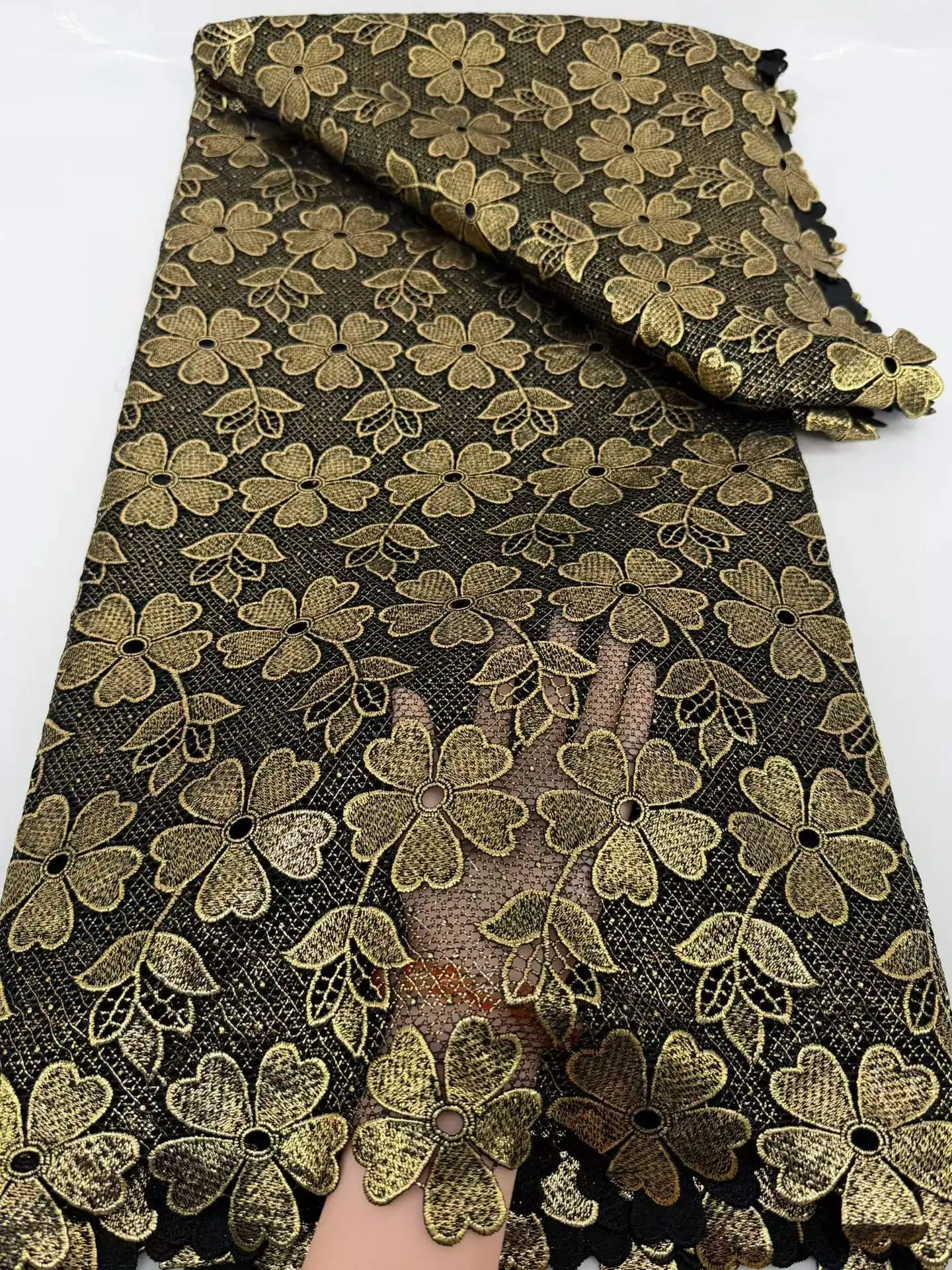 

5 Yards Nigerian Guipure Cord Lace Fabric with African Sequins High Quality for Elegant Party Dresses Latest 2026 Design