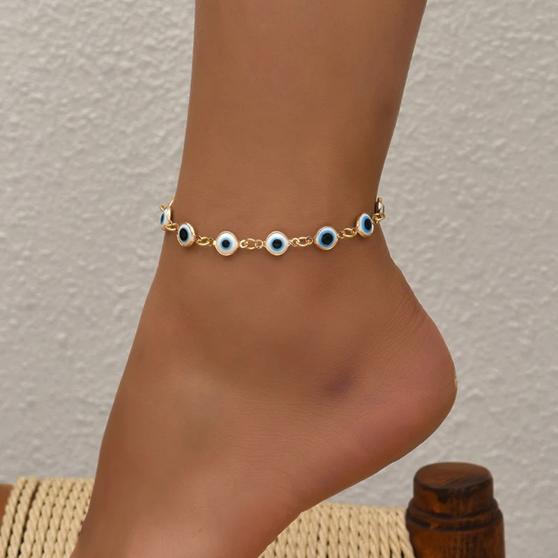 Boho Anklet Foot Chain Summer Bracelet  Blue Eye Chain Charm Anklet Sandals Barefoot Beach Foot Bridal Jewelry J029