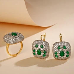 Shining vermiculite earrings rings suit fashion jewelry copper plated 14K gold luxury noble banquet party gift ear decoration