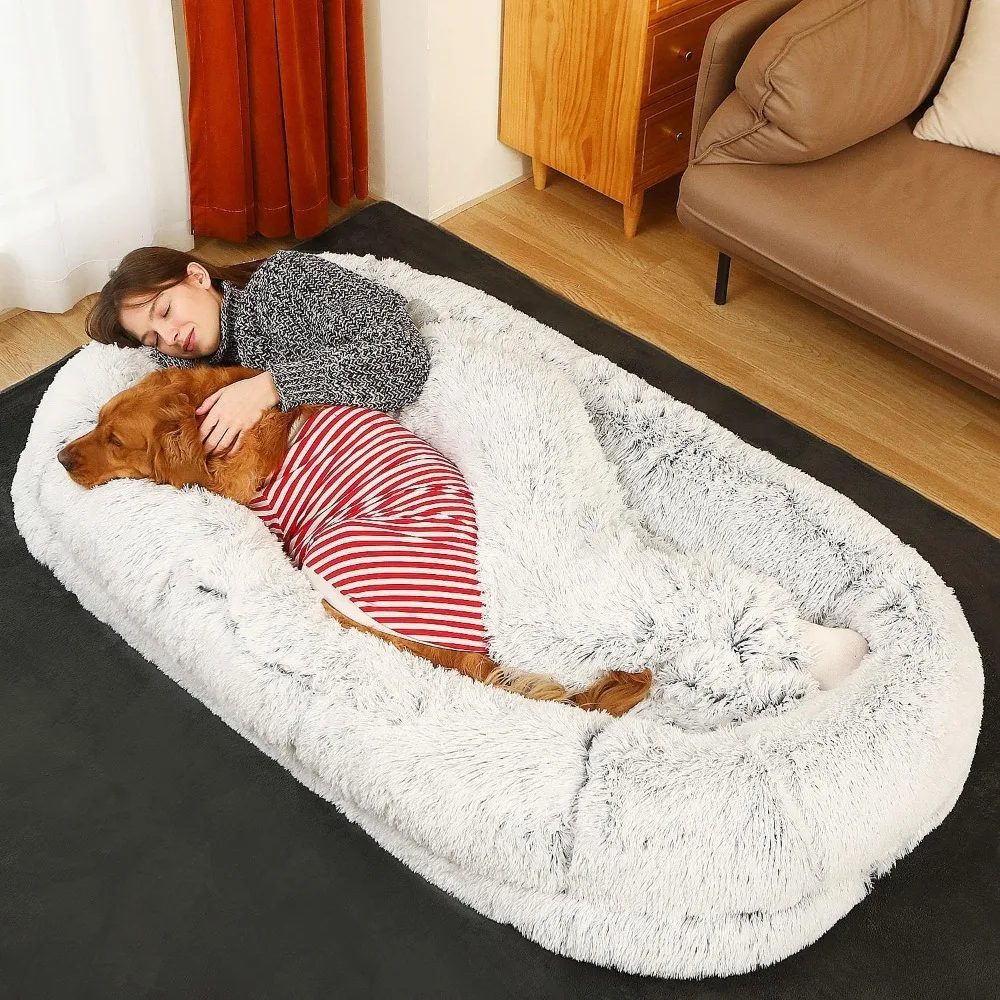 

Human Dog Bed, 71"x45"x12" Orthopedic Washable Humans Size Dog Bed Fits People and Pets, Faux Fur Plush Dog Bed for Human