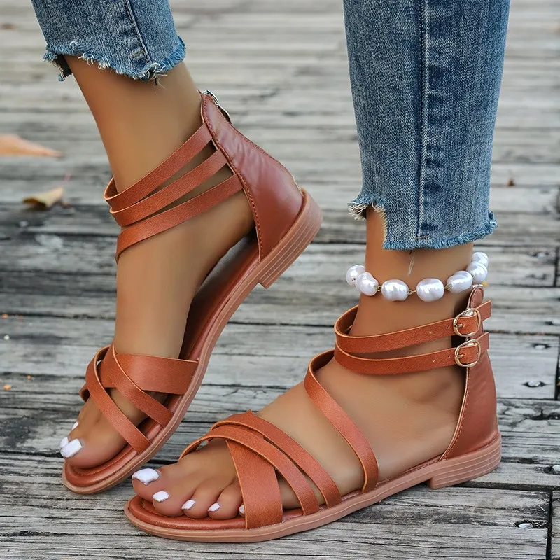 New Women Summer Shoes Gladiator Gothic Flip Flops Woman Slippers Flats Low Heel Buckle Trending Sports Beach Casual Sandalias