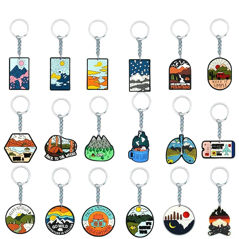 1-18 Uds Go Wild Adventure Hike explorar el tiempo de verano llavero de Pvc mochila decoración llavero colgante llavero papelería escolar