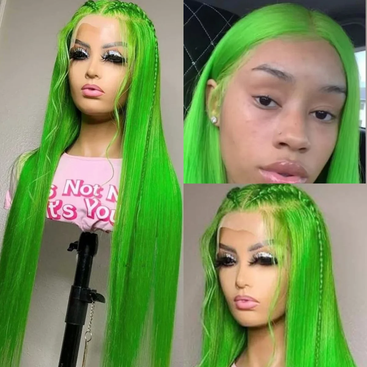 Grass Green Hair Lace Wigs for Women Synthetic Lace Front Wig Straight Glueless Cosplay Wig Heat Resistant Fiber Party Wigs