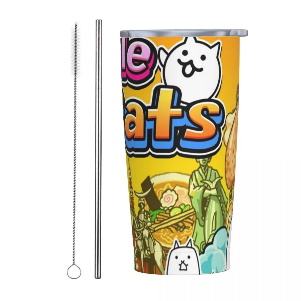 Nyanko Great War Battle Cats Stainless Steel Tumbler Vacuum Insulated Mugs Thermal Cold Cup Straw With Lid 20oz