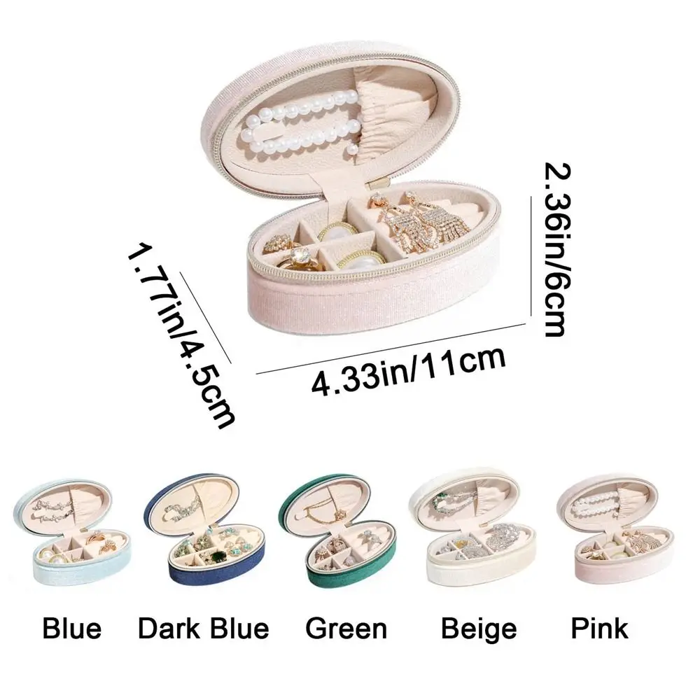 Vintage Velvet Oval Jewelry Box Mini Large Capacity Necklace Storage Display Box Zipper Jewelry Organizer Travel