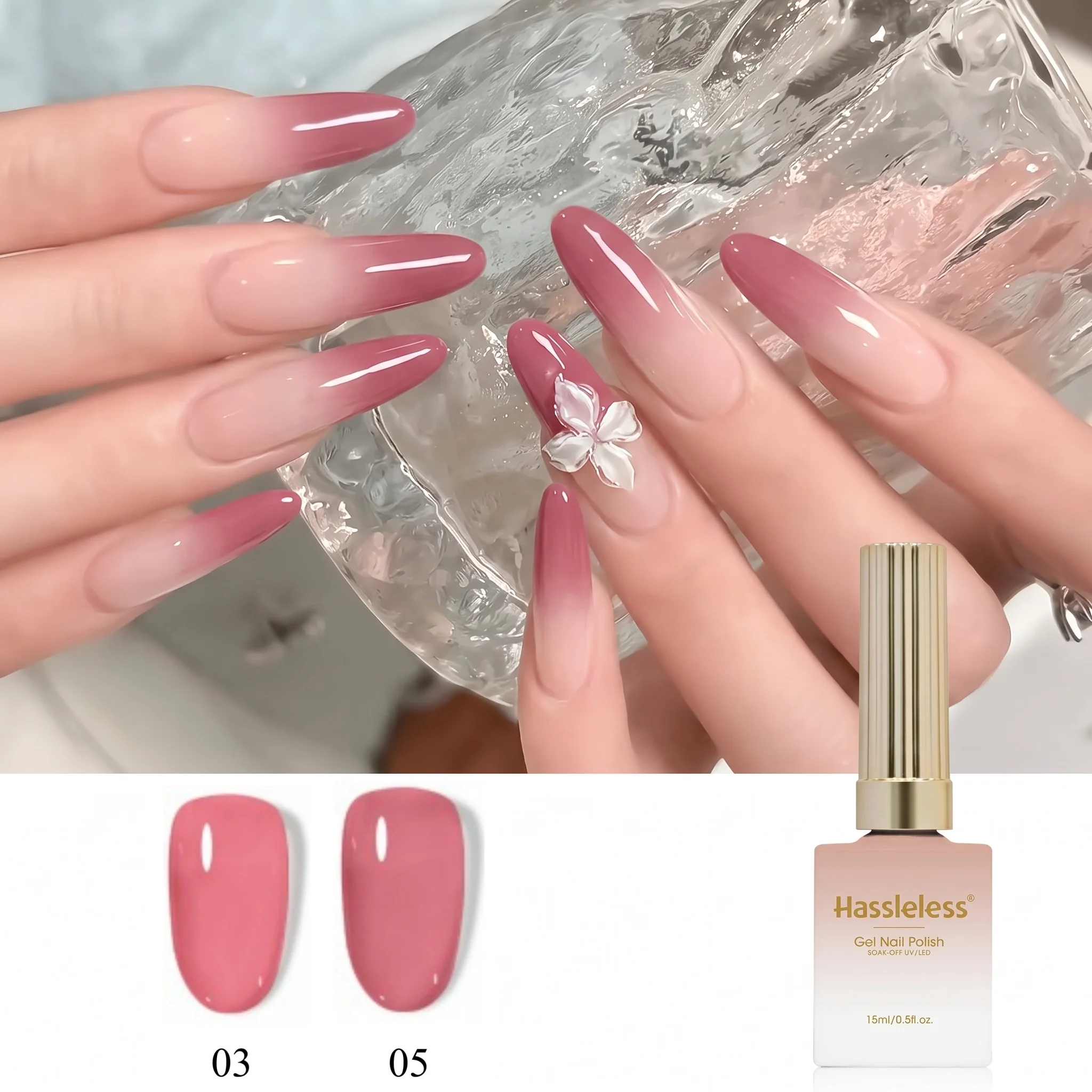 Hassleless 2Pcs Ice-Clear Nail Polish Gel Set, Semi-Transparent Texture, Suitable for All Seasons, Long-Lasting and Clear, Suitable for Nail Salons, Nail Polish Gel Set