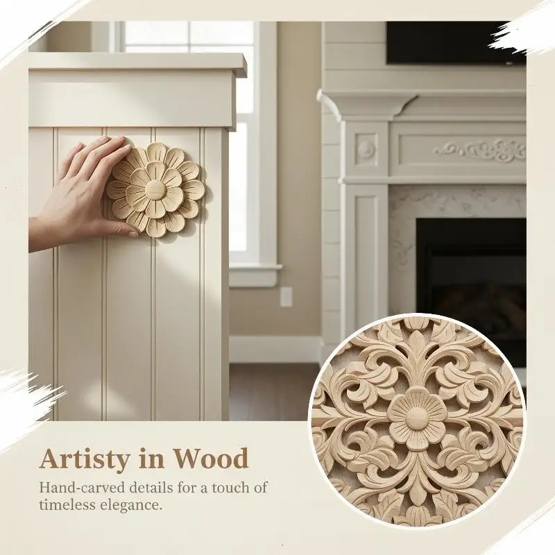 Wood Floral Appliques For Furniture Antique Onlays Moulding Home Decor Wood Carving Decoration Wall Wood Decal Vintage Figurine