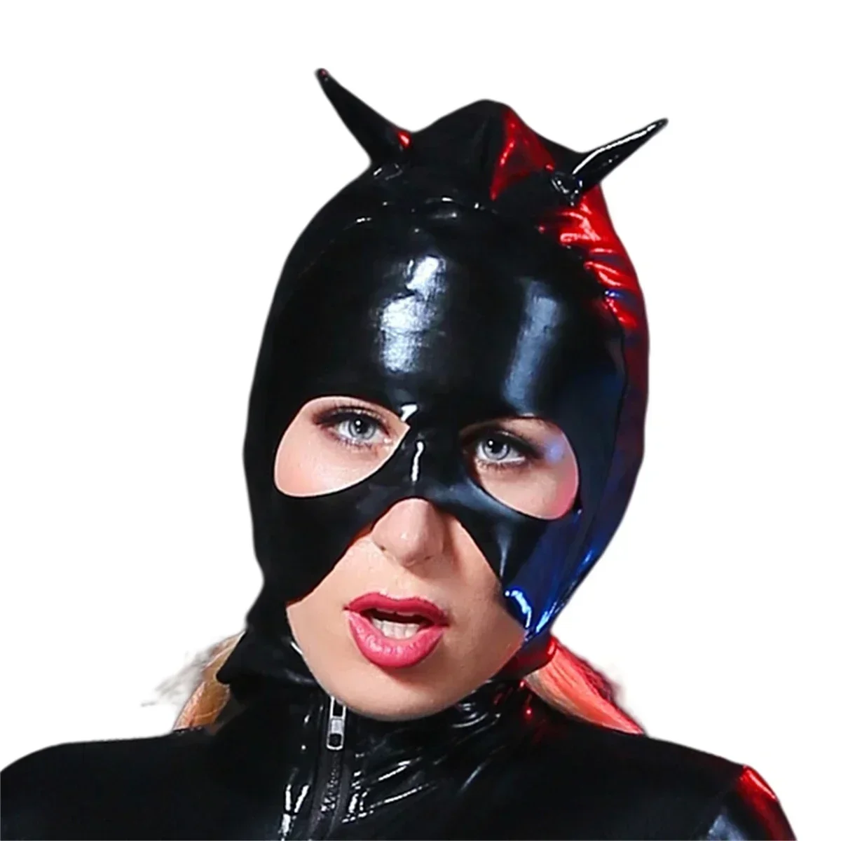 Mulheres festa de halloween cosplay máscara facial para cs jogo capa máscara olhos abertos e boca cabeça capa pvc couro chapelaria trajes látex