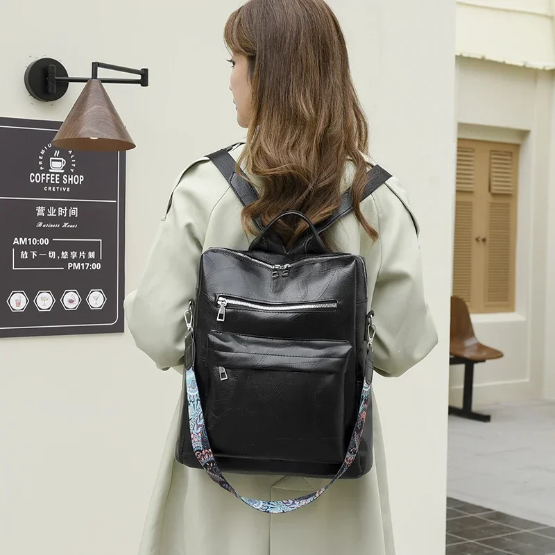 New 2024 High End Versatile British Style Women\'s Backpack Simple and Fashionable Single Shoulder Bag Soft Leather Commuter Bag