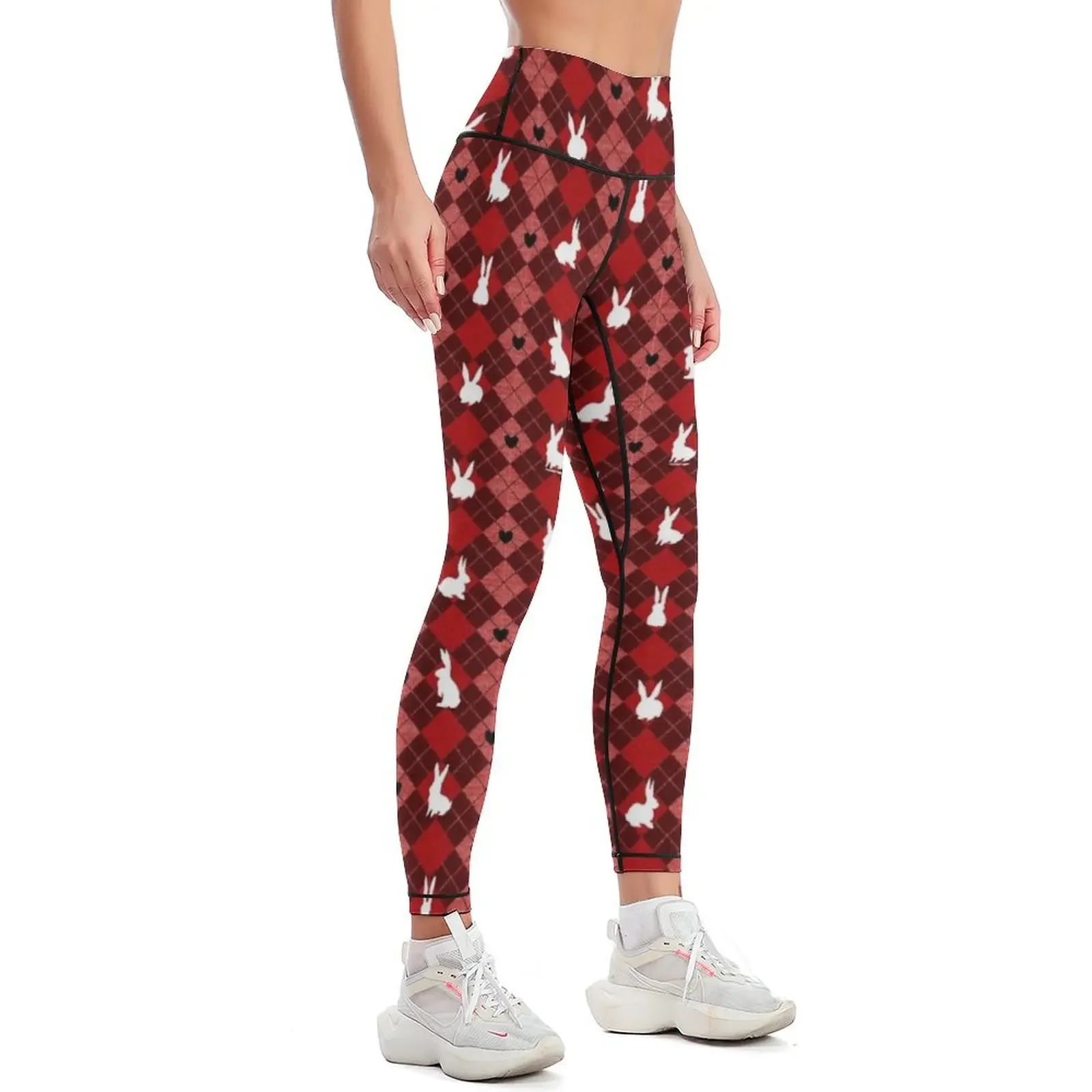 Red Argyle White Bunny Love Leggings sporty woman gym Sports pants woman Women's sports pants sport pants Womens Leggings