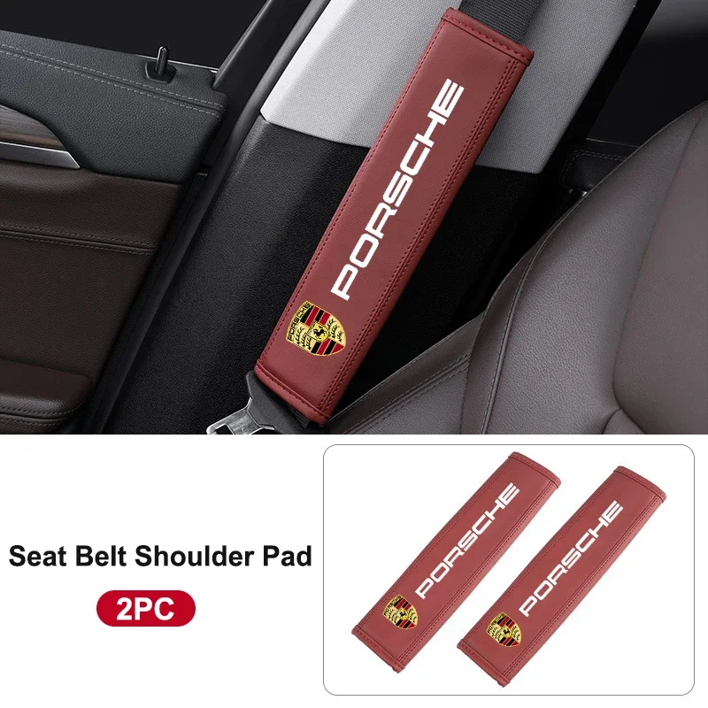 Car Accessories Seat Belt Pads Leather Seatbelt Shoulder Cover for Porsche Panamera Spyder Carrera Macan Boxster Cayman Cayenne