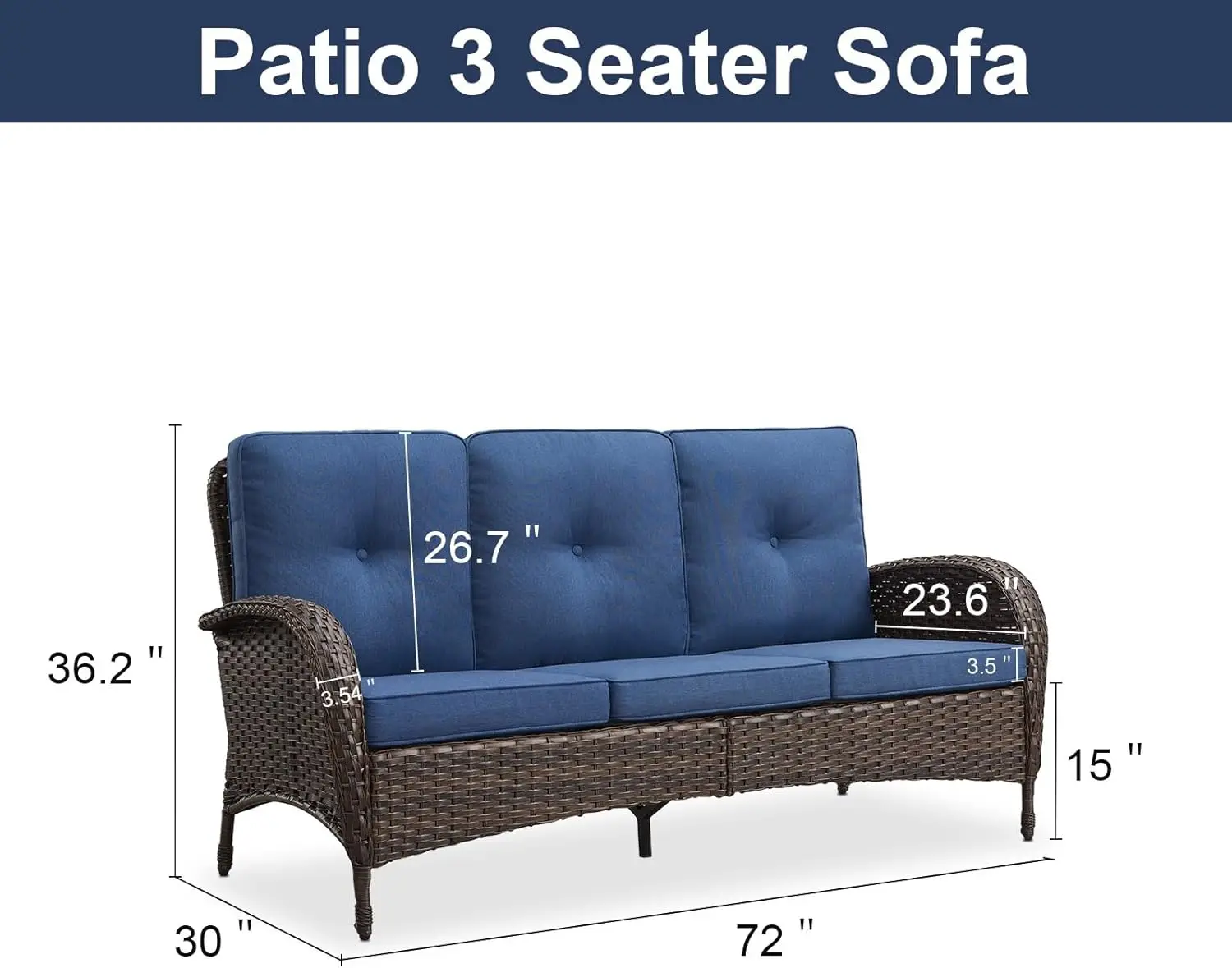 Outdoor Patio Furniture Wicker Sofa Removble Cushion with Deep Seat Hight Backrest, All-Weather Couch for Balcony Proch Backyard