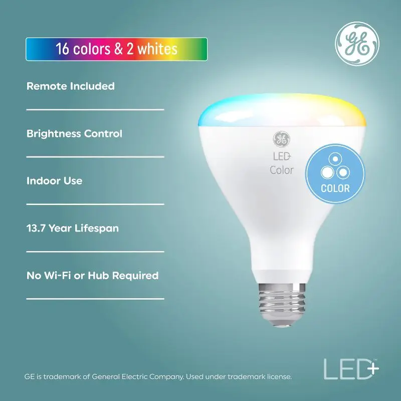 BR30 RGB Color Changing E26 LED Flood Light Bulb 16 Colors Remote Control Dimmable Energy Saving Party Mood Light for Bedroom