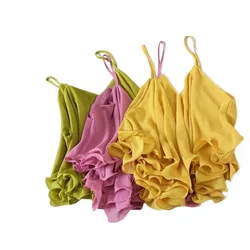 2026 Zomer Casual chiffon Shirts, Vrouwen spaghetti Band Blouse vest, dubbele ruches vestidos shirts vest tops
