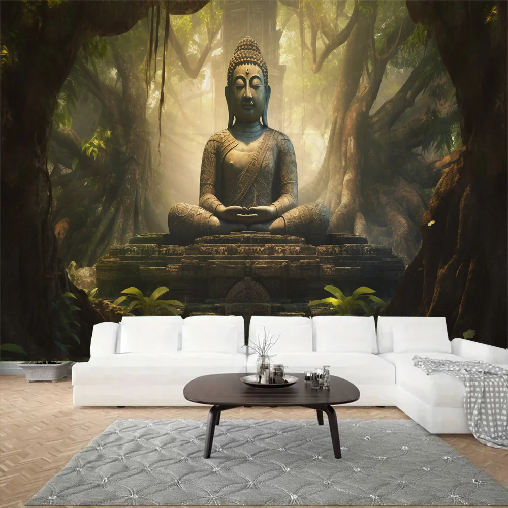 Forest Buddha Statue Tapestry Mandala Wall Hanging Indian Storm West Asian Style Hippie Room Art Decoration Background Poster