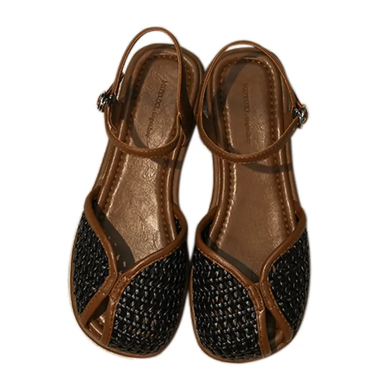 

Roman Sandals For Women's Summer Outerwear Paired With Skirts Flat Toe Toe Caps And Single Strap Shoes Niche Retro Style